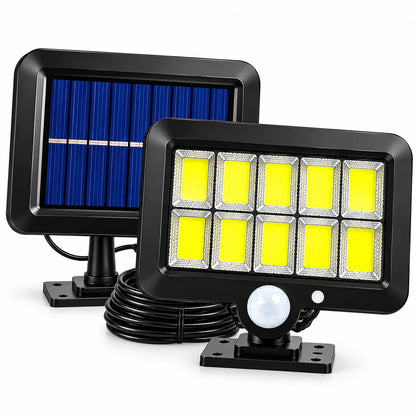 Set 1+1 Gratis Lămpi Solare LED COB de Exterior, 120 LED, Panou Solar Separat, Telecomanda Senzor de Mișcare, 3 Moduri de Iluminare, Cablu 5 Metri, Autonomie până la 12 Ore, Rezistență la Apă IP65