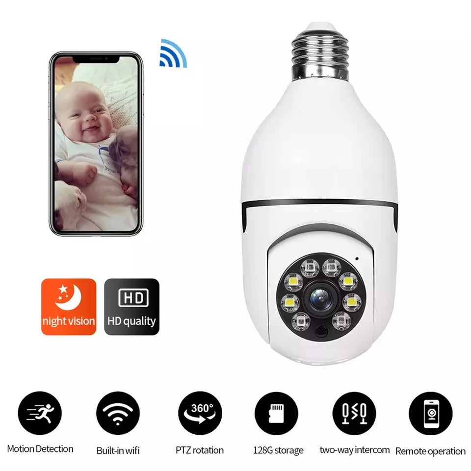Set 2 X camere de supraveghere Cu Soclu, Tip Bec, Wi-Fi, Full HD, Detectare miscare, IP66, vedere nocturna color, Control din aplicatie, Alarma, Microfon Bidirectional