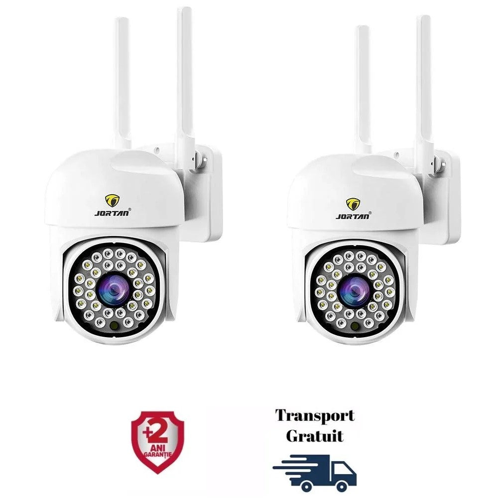 Set 2X Camera de supraveghere WIFI 3MP, Jortan Senzor de miscare, rotire rapida 360 grade, Detectie umana, Vedere color noaptea, microfon audio bidirectional