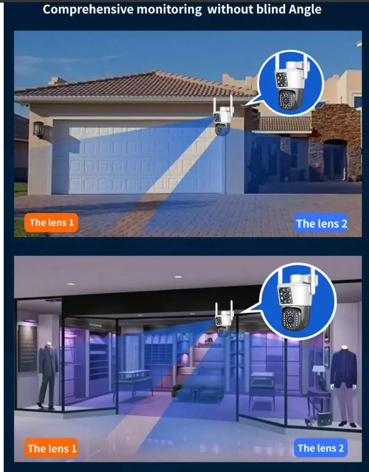 Set 2x Camere Supraveghere WiFi Exterior, 6MP, Full HD+, 2 Lentile Integrate – Vizualizare Extinsă, Detectare Mișcare, Acces Remote