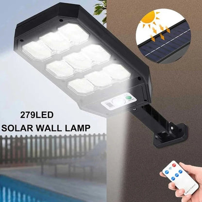 Set 2X Lampa Solara 9 celule 300W Jortan, 6000 Lumeni, 280 LED-uri, Autonomie 12 ore, 3 Moduri de iluminare, Senzor de Miscare Telecomanda, Protectie IP66