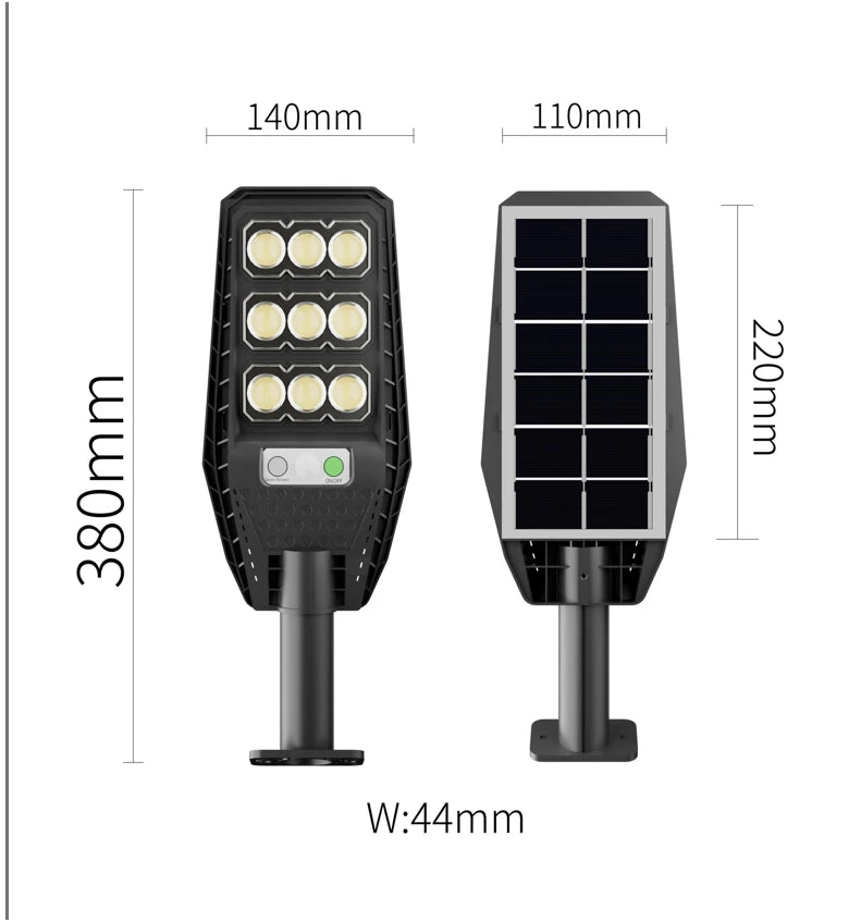 Set 2X Lampa Solara 9 celule 300W Jortan, 6000 Lumeni, 280 LED-uri, Autonomie 12 ore, 3 Moduri de iluminare, Senzor de Miscare Telecomanda, Protectie IP66