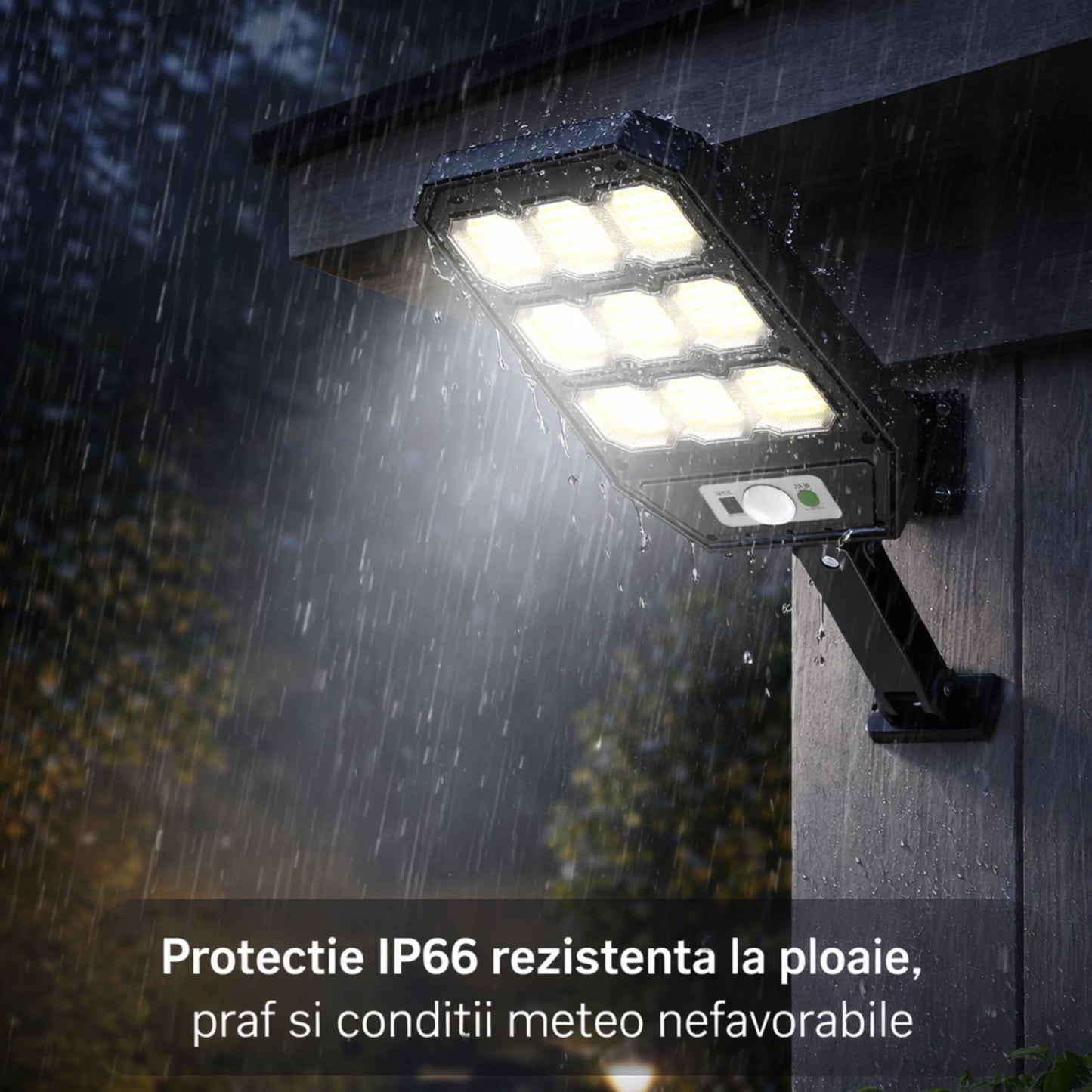 Set 2X Lampa Solara 9 celule 300W Jortan, 6000 Lumeni, 280 LED-uri, Autonomie 12 ore, 3 Moduri de iluminare, Senzor de Miscare Telecomanda, Protectie IP66