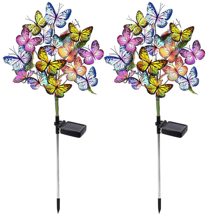 Set 2X Lampă Solară Decorativă de Grădină Tip Fluture cu LED 70Cm, Iluminat Exterior, Rezistent la Apă, Decor Ambiental pentru Curte și Terasă