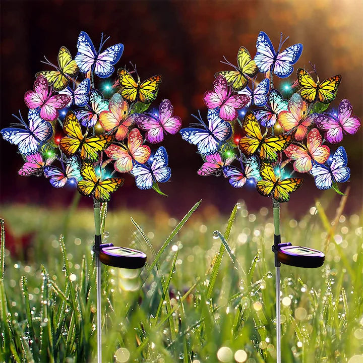 Set 2X Lampă Solară Decorativă de Grădină Tip Fluture cu LED 70Cm, Iluminat Exterior, Rezistent la Apă, Decor Ambiental pentru Curte și Terasă