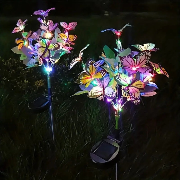 Set 2X Lampă Solară Decorativă de Grădină Tip Fluture cu LED 70Cm, Iluminat Exterior, Rezistent la Apă, Decor Ambiental pentru Curte și Terasă