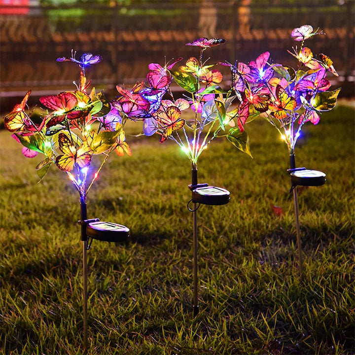 Set 2X Lampă Solară Decorativă de Grădină Tip Fluture cu LED 70Cm, Iluminat Exterior, Rezistent la Apă, Decor Ambiental pentru Curte și Terasă