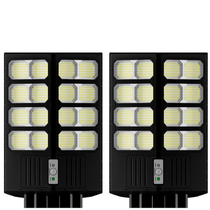 Set 2X Lampa Solara Dubla LED Jortan, 1600W, Telecomanda, Suport metalic inclus, Unghi Larg de iluminare, Autonomie extinsa, Senzor de miscare si de Lumina, Panou Solar Monocristalin