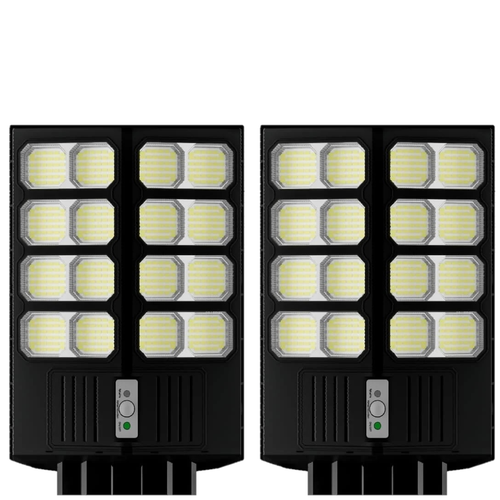 Set 2X Lampa Solara Dubla LED Jortan, 1600W, Telecomanda, Suport metalic inclus, Unghi Larg de iluminare, Autonomie extinsa, Senzor de miscare si de Lumina, Panou Solar Monocristalin