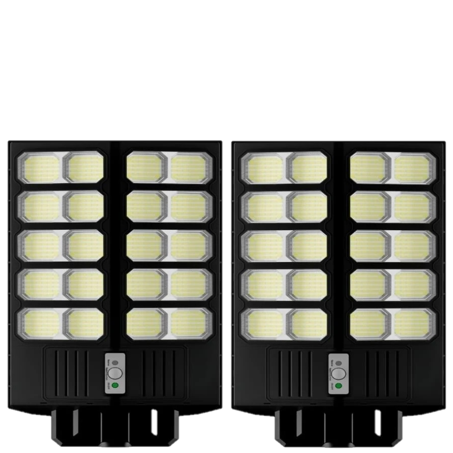 Set 2X Lampa Solara Dubla LED Jortan, 2000W, Telecomanda, Suport metalic inclus, Unghi Larg de iluminare, Autonomie extinsa, Senzor de miscare si de Lumina, Panou Solar Monocristalin