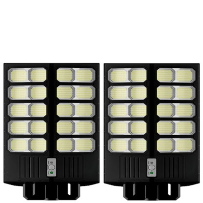 Set 2X Lampa Solara Dubla LED Jortan, 2000W, Telecomanda, Suport metalic inclus, Unghi Larg de iluminare, Autonomie extinsa, Senzor de miscare si de Lumina, Panou Solar Monocristalin