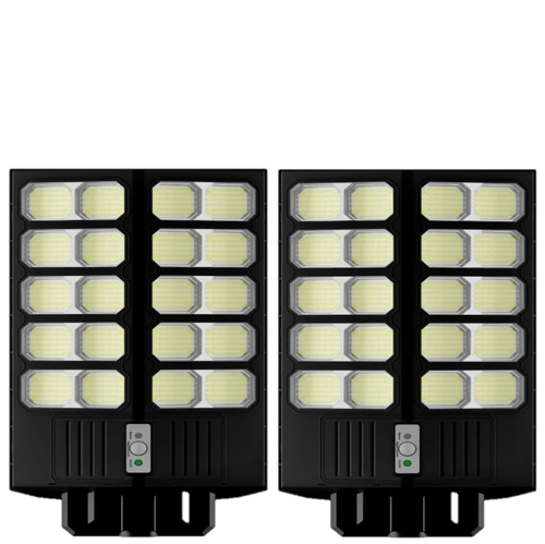 Set 2X Lampa Solara Dubla LED Jortan, 2000W, Telecomanda, Suport metalic inclus, Unghi Larg de iluminare, Autonomie extinsa, Senzor de miscare si de Lumina, Panou Solar Monocristalin