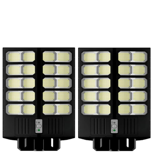 Set 2X Lampa Solara Dubla LED Jortan, 2000W, Telecomanda, Suport metalic inclus, Unghi Larg de iluminare, Autonomie extinsa, Senzor de miscare si de Lumina, Panou Solar Monocristalin