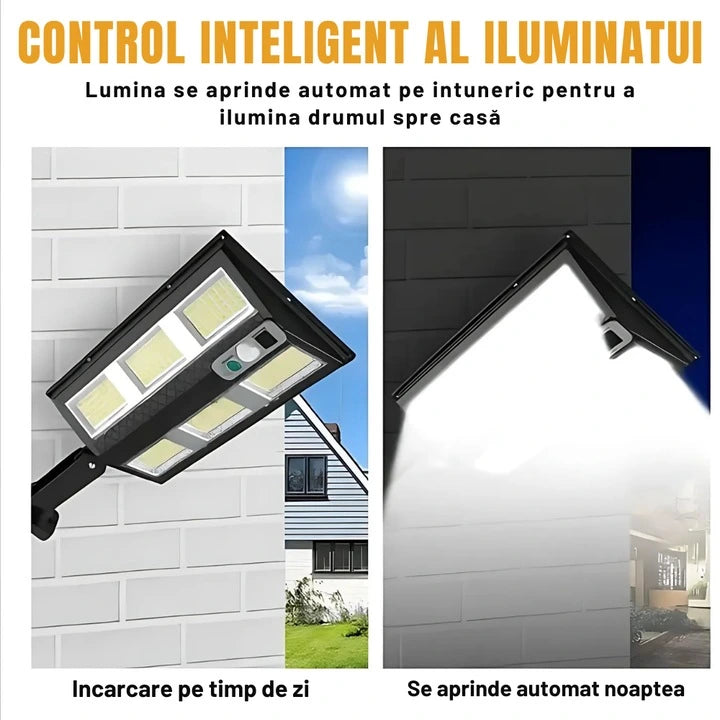Set 2X Lampă Solară Stradală LED Exterior 200W, 2000 Lumeni, Senzor de Mișcare cu Telecomandă, 230 LED Next Gen, Autonomie până la 8 Ore, Panou Solar cu Încărcare Rapidă, Protecție IP66