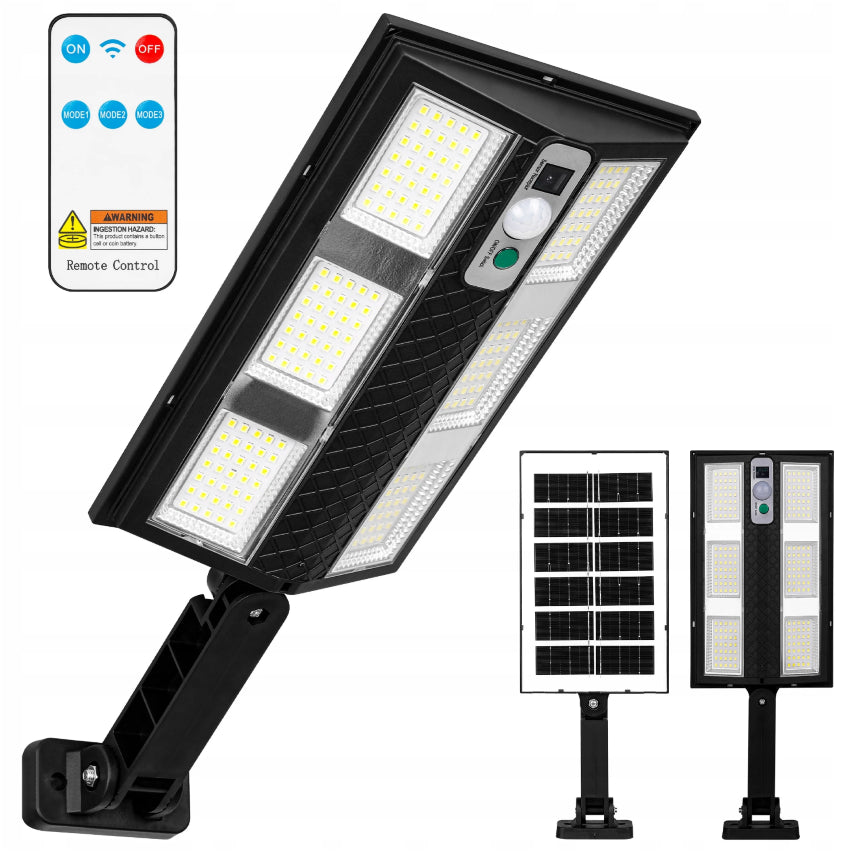 Set 2X Lampă Solară Stradală LED Exterior 200W, 2000 Lumeni, Senzor de Mișcare cu Telecomandă, 230 LED Next Gen, Autonomie până la 8 Ore, Panou Solar cu Încărcare Rapidă, Protecție IP66