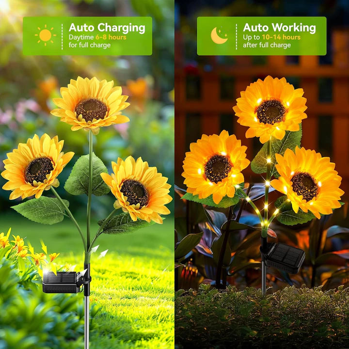 Set 2X Lămpi Solare Decorative Floarea Soarelui, Iluminare Caldă și Elegantă pentru Grădină, Terasă și Alei, Flori Luminoase cu Încărcare Solară și Aprindere Automată