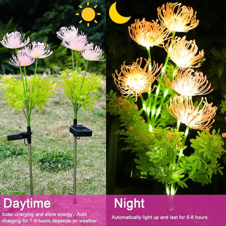 Set 2X Lămpi Solare Decorative Tip Crizantemă LED, Iluminare Caldă pentru Grădină, Terasă și Alei, Încărcare Solară Automată, Rezistente la Apă IP65, Flori Luminoase pentru Decor Exterior