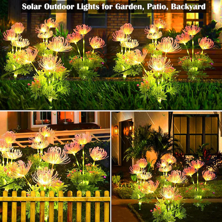 Set 2X Lămpi Solare Decorative Tip Crizantemă LED, Iluminare Caldă pentru Grădină, Terasă și Alei, Încărcare Solară Automată, Rezistente la Apă IP65, Flori Luminoase pentru Decor Exterior