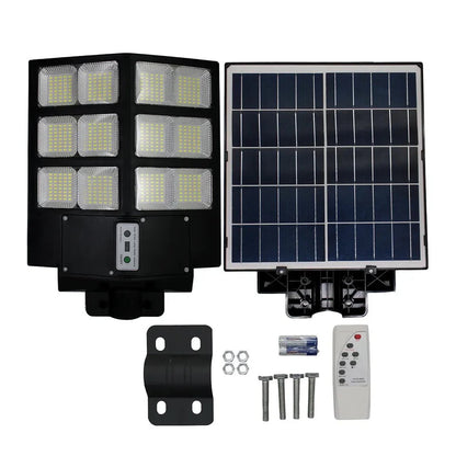 Set 2x Lampi Solare LED, Jortan, 600W, cu incarcare solara, panou fotovoltaic, senzor de miscare, suport metalic, telecomanda