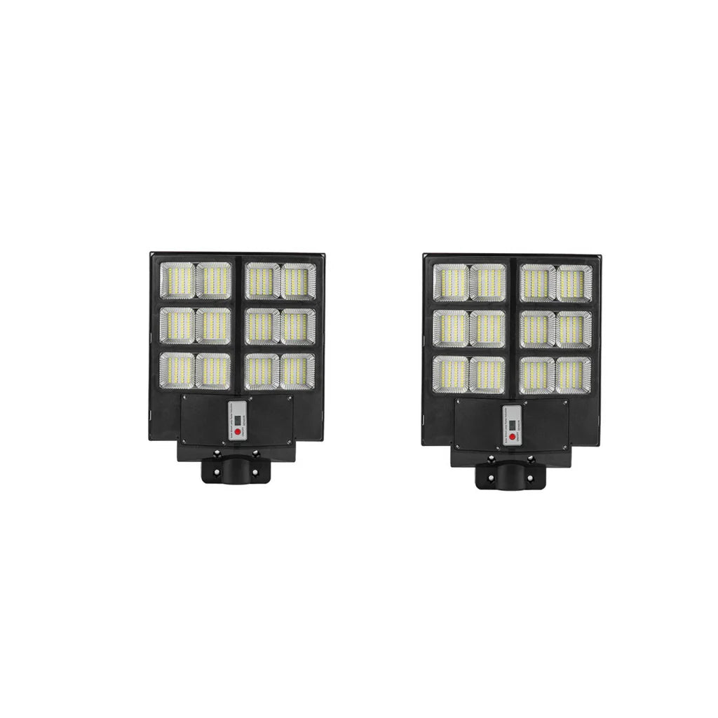 Set 2x Lampi Solare LED, Jortan, 600W, cu incarcare solara, panou fotovoltaic, senzor de miscare, suport metalic, telecomanda