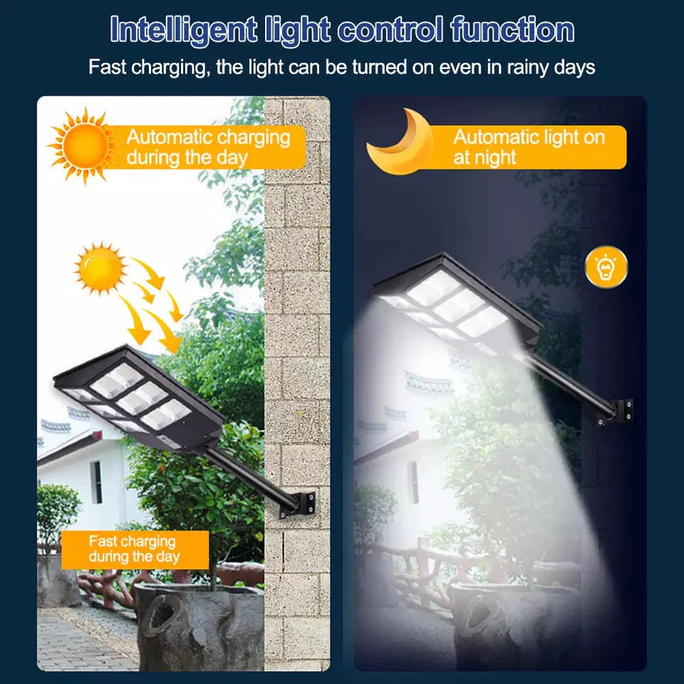 Set 2x Lampi Solare LED, Jortan, 600W, cu incarcare solara, panou fotovoltaic, senzor de miscare, suport metalic, telecomanda