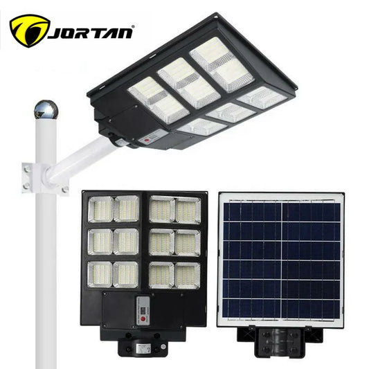 Set 2x Lampi Solare LED, Jortan, 600W, cu incarcare solara, panou fotovoltaic, senzor de miscare, suport metalic, telecomanda