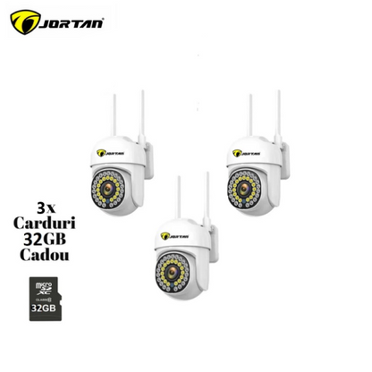 Set 3X Camere de supraveghere Jortan WIFI, Full HD, Detectie umana, rotire rapida din aplicatie, 360 grade, Vedere color noaptea, 3X Carduri 32GB - Imagine 2