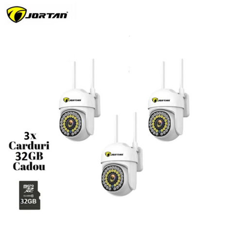 Set 3X Camere de supraveghere Jortan WIFI, Full HD, Detectie umana, rotire rapida din aplicatie, 360 grade, Vedere color noaptea, 3X Carduri 32GB - Imagine 2