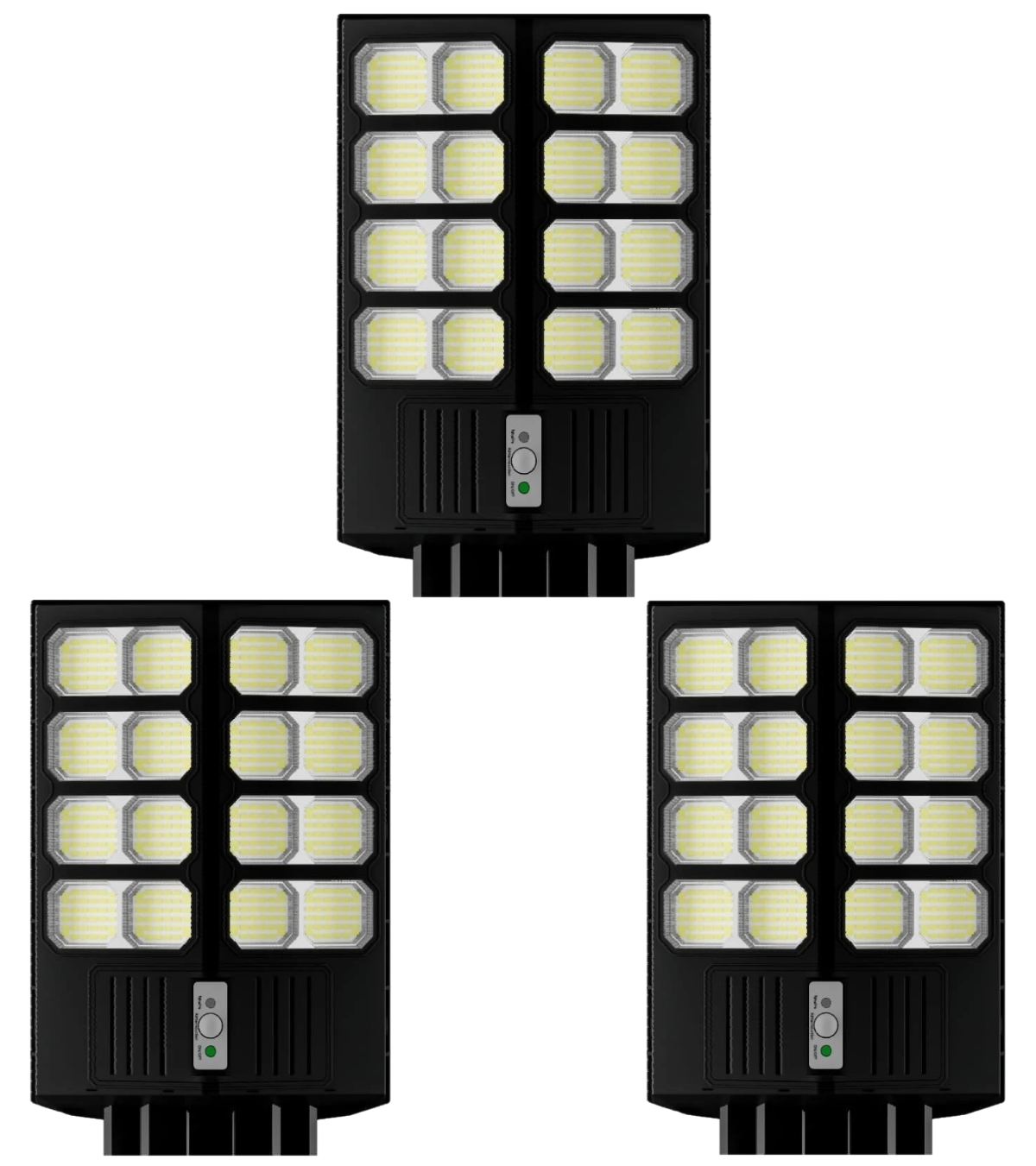 Set 3X Lampa Solara Dubla LED Jortan, 1600W, Telecomanda, Suport metalic inclus, Unghi Larg de iluminare, Autonomie extinsa, Senzor de miscare si de Lumina, Panou Solar Monocristalin