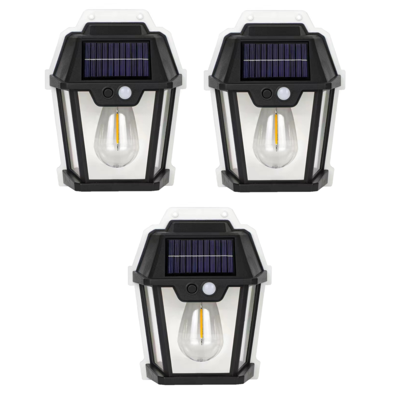 Set 3X Lampă Solară LED de Perete Tip Felinar Iluminat Exterior cu Senzor de Mișcare 8m, 3 Moduri Inteligente de lumina, Rezistență IP65, Fără Fir, Ideală pentru Curte și Grădină