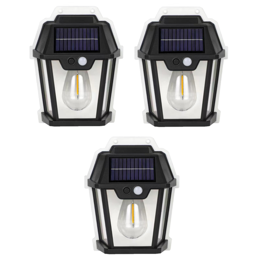 Set 3X Lampă Solară LED de Perete Tip Felinar Iluminat Exterior cu Senzor de Mișcare 8m, 3 Moduri Inteligente de lumina, Rezistență IP65, Fără Fir, Ideală pentru Curte și Grădină