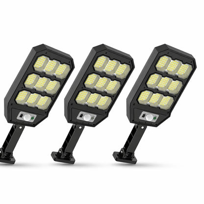 Set 3X Lampi cu Incarcare Solara 9 celule 300W Jortan, 6000 Lumeni, 280 LED-uri COB, telecomanda, Senzor de Miscare, Autonomie 12 ore Protectie IP66