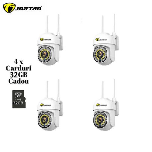 Set 4 X Camere de supraveghere, Wifi Detectie umana rotire rapida din aplicatie 4 X Carduri 32GB, Smart IP, Jortan (4x carduri cadou)