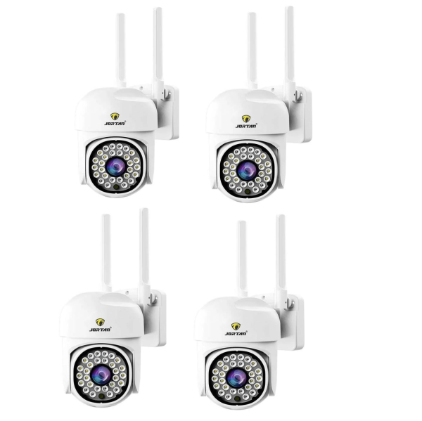 Set 4X Camere de supraveghere Jortan 3MP WIFI, rotire rapida 360 grade, Senzor de miscare, Detectie umana, Vedere color noaptea, Sirena cu Alarma, microfon