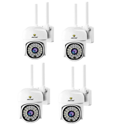 Set 4X Camere de supraveghere Jortan 3MP WIFI, rotire rapida 360 grade, Senzor de miscare, Detectie umana, Vedere color noaptea, Sirena cu Alarma, microfon