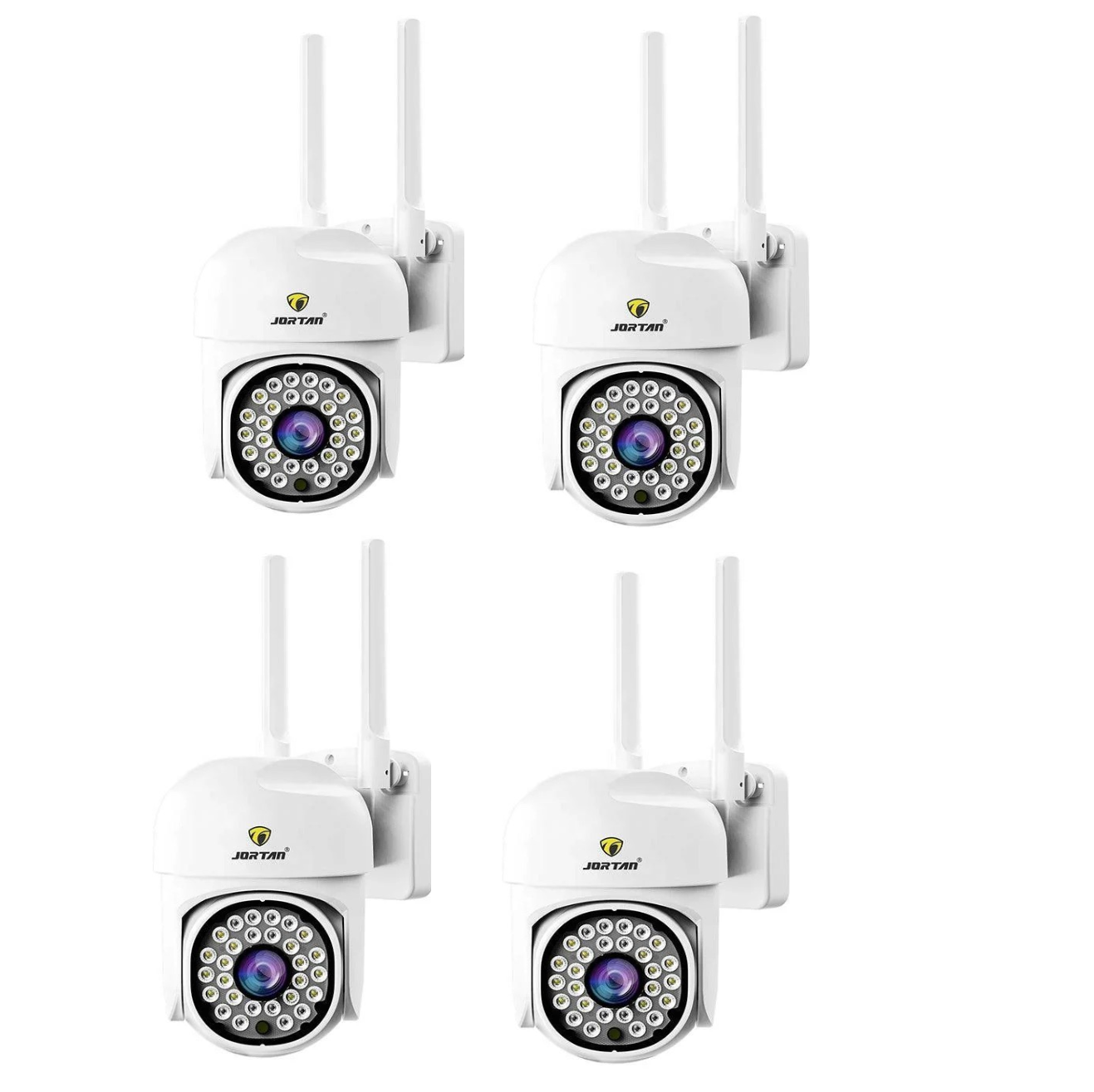 Set 4X Camere de supraveghere Jortan WIFI, rotire rapida 360 grade, Senzor de miscare, Detectie umana, Vedere color noaptea, Sirena cu Alarma, microfon audio bidirectional, Protectie IP66