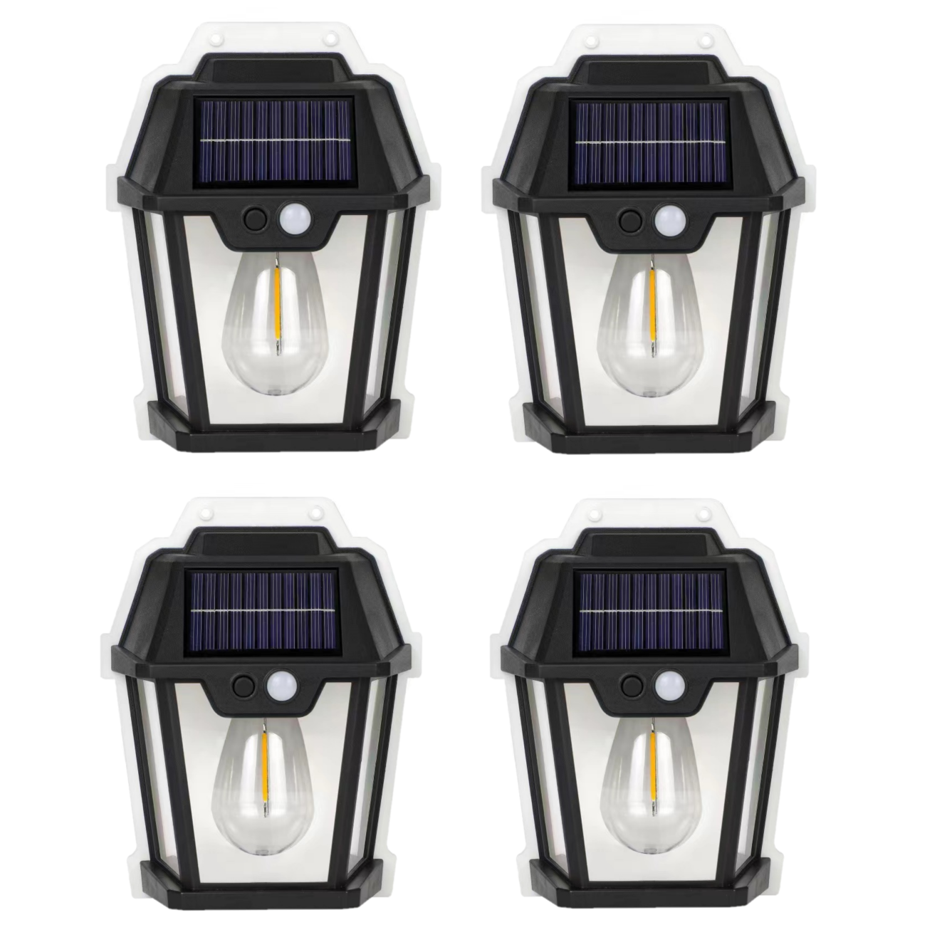 Set 4X Lampă Solară LED de Perete Tip Felinar cu Senzor de Mișcare 8m Iluminat Exterior, 3 Moduri Inteligente de lumina, Rezistență IP65, Ideală pentru Curte și Grădină