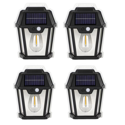 Set 4X Lampă Solară LED de Perete Tip Felinar cu Senzor de Mișcare 8m Iluminat Exterior, 3 Moduri Inteligente de lumina, Rezistență IP65, Ideală pentru Curte și Grădină