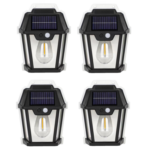 Set 4X Lampă Solară LED de Perete Tip Felinar cu Senzor de Mișcare 8m Iluminat Exterior, 3 Moduri Inteligente de lumina, Rezistență IP65, Ideală pentru Curte și Grădină