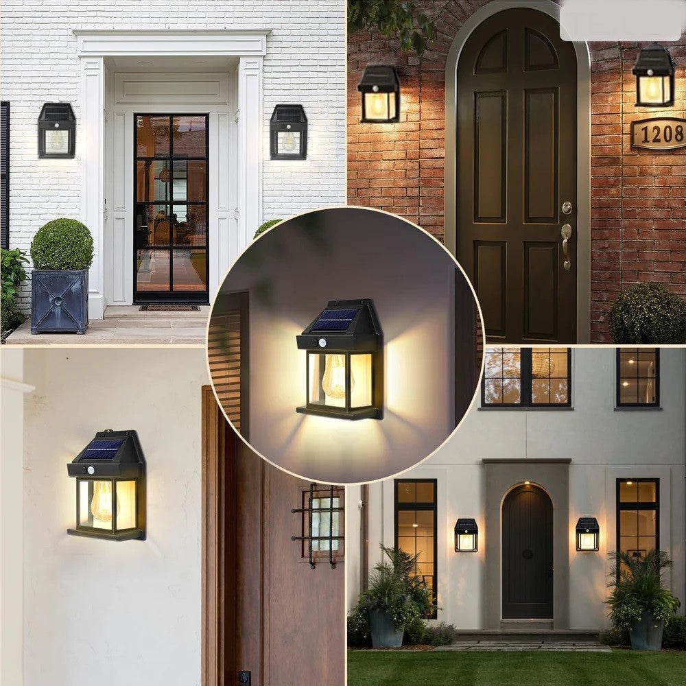 Set 4X Lampă Solară LED de Perete Tip Felinar cu Senzor de Mișcare 8m Iluminat Exterior, 3 Moduri Inteligente de lumina, Rezistență IP65, Ideală pentru Curte și Grădină