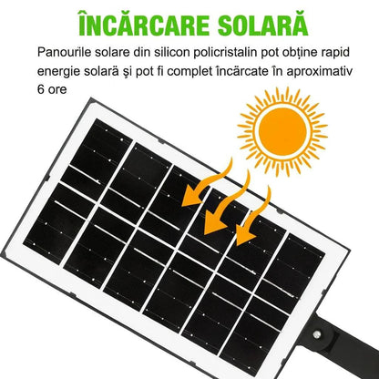 Set 4X Lampă Solara Stradală Exterior LED 200W, 2000 Lumeni, Senzor de Mișcare cu Telecomandă, 230 LED Next Gen, Autonomie până la 8 Ore, Panou Solar cu Încărcare Rapidă, Protecție IP66