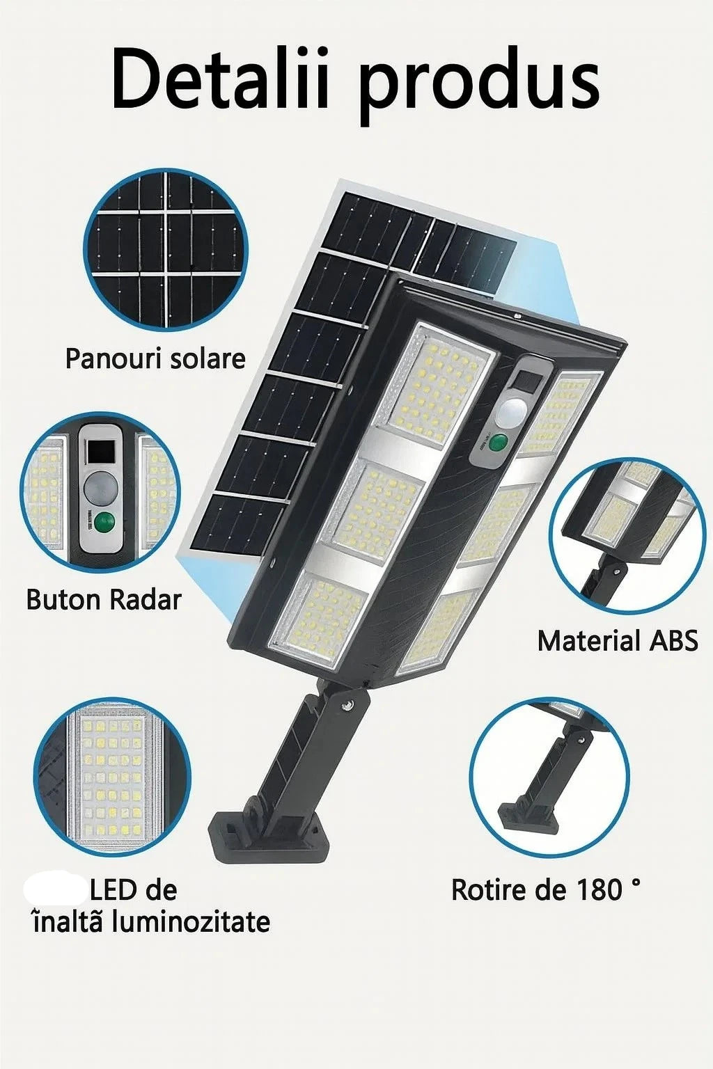 Set 4X Lampă Solara Stradală Exterior LED 200W, 2000 Lumeni, Senzor de Mișcare cu Telecomandă, 230 LED Next Gen, Autonomie până la 8 Ore, Panou Solar cu Încărcare Rapidă, Protecție IP66