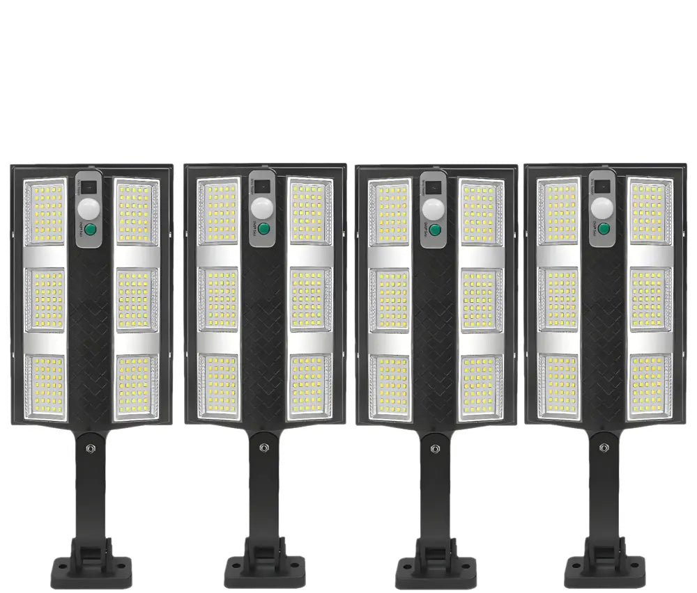 Set 4X Lampă Solara Stradală Exterior LED 200W, 2000 Lumeni, Senzor de Mișcare cu Telecomandă, 230 LED Next Gen, Autonomie până la 8 Ore, Panou Solar cu Încărcare Rapidă, Protecție IP66