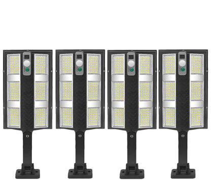 Set 4X Lampă Solara Stradală Exterior LED 200W, 2000 Lumeni, Senzor de Mișcare cu Telecomandă, 230 LED Next Gen, Autonomie până la 8 Ore, Panou Solar cu Încărcare Rapidă, Protecție IP66