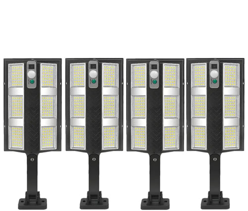 Set 4X Lampă Solara Stradală Exterior LED 200W, 2000 Lumeni, Senzor de Mișcare cu Telecomandă, 230 LED Next Gen, Autonomie până la 8 Ore, Panou Solar cu Încărcare Rapidă, Protecție IP66