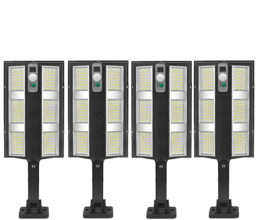 Set 4X Lampă Solara Stradală Exterior LED 200W, 2000 Lumeni, Senzor de Mișcare cu Telecomandă, 230 LED Next Gen, Autonomie până la 8 Ore, Panou Solar cu Încărcare Rapidă, Protecție IP66