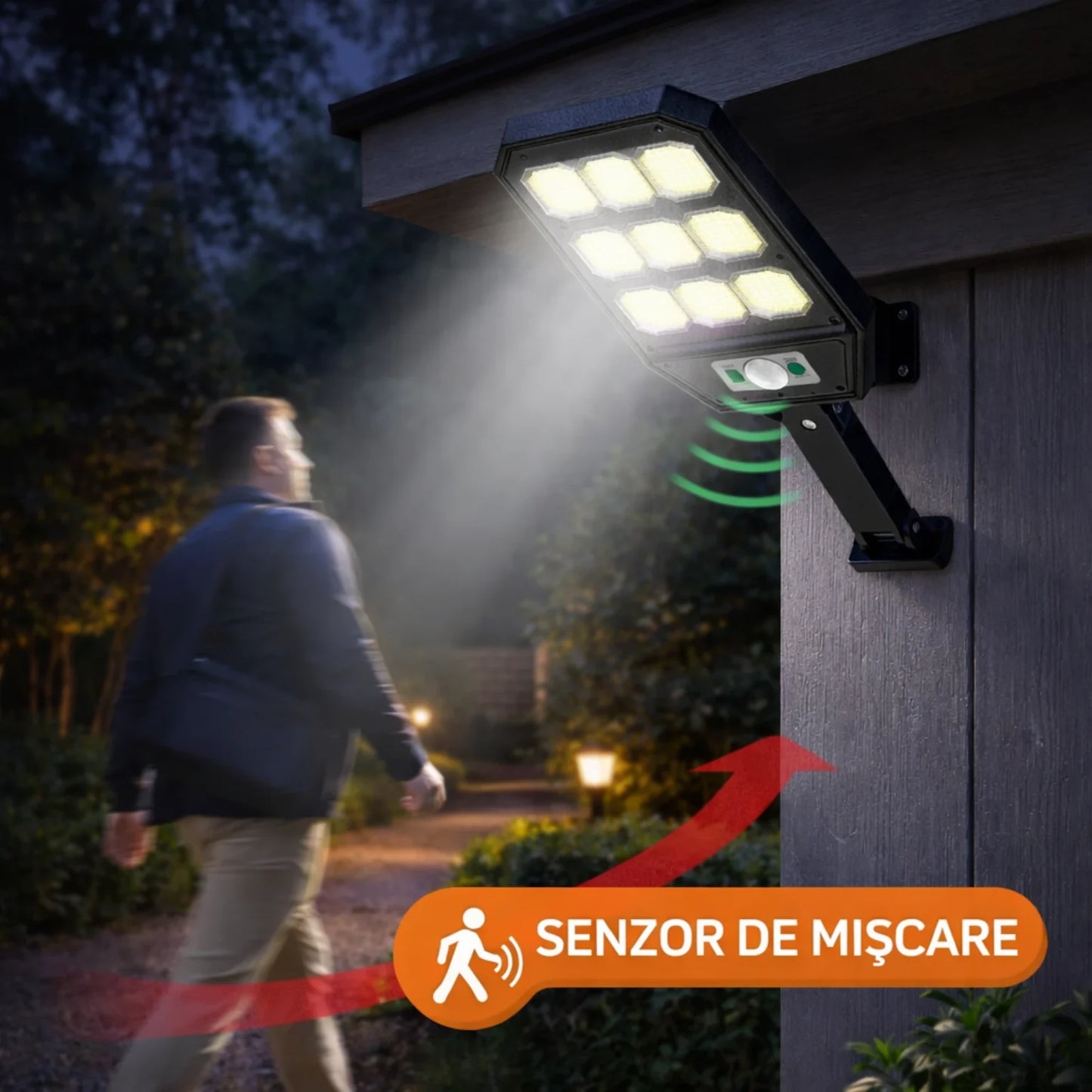 Set 2X Lampa Solara 9 celule 300W Jortan, 6000 Lumeni, 280 LED-uri, Autonomie 12 ore, 3 Moduri de iluminare, Senzor de Miscare Telecomanda, Protectie IP66