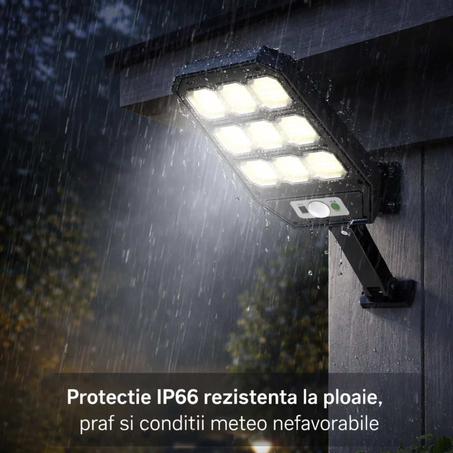 Set 3X Lampi cu Incarcare Solara 9 celule 300W Jortan, 6000 Lumeni, 280 LED-uri COB, telecomanda, Senzor de Miscare, Autonomie 12 ore Protectie IP66