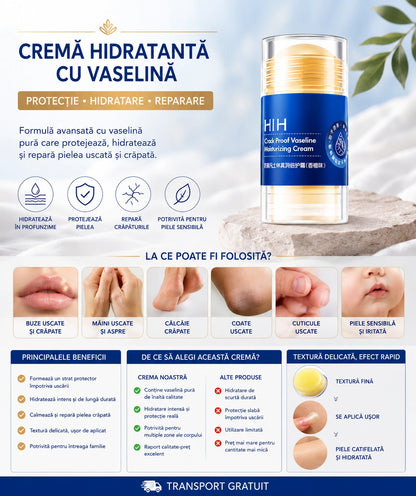 1+1 Cremă pentru Călcâie Crăpate, Mâini și Coate Vaseline Speciala HIH, Hidratare intensă Cu vitamina E și ceară de albine, stick/roll-on, 2x35g