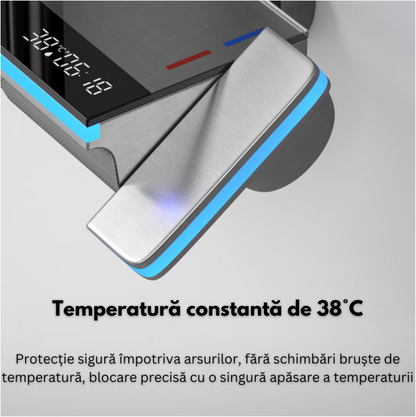Set de dus cu Iluminare LED si afisaj Digital inteligent al Temperaturi, baterie cu termostat si turbina generatoare de curent integrata, Inaltime reglabila, 3 functii de curgere a apei, dus reglabil, bideu, Gri